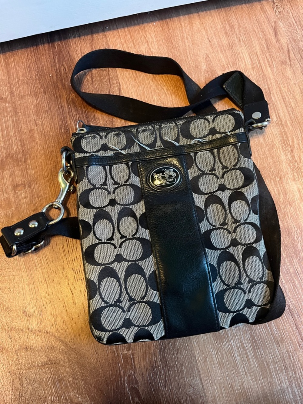 Coach Gray & Black Signature Crossbody Shoulder Bag